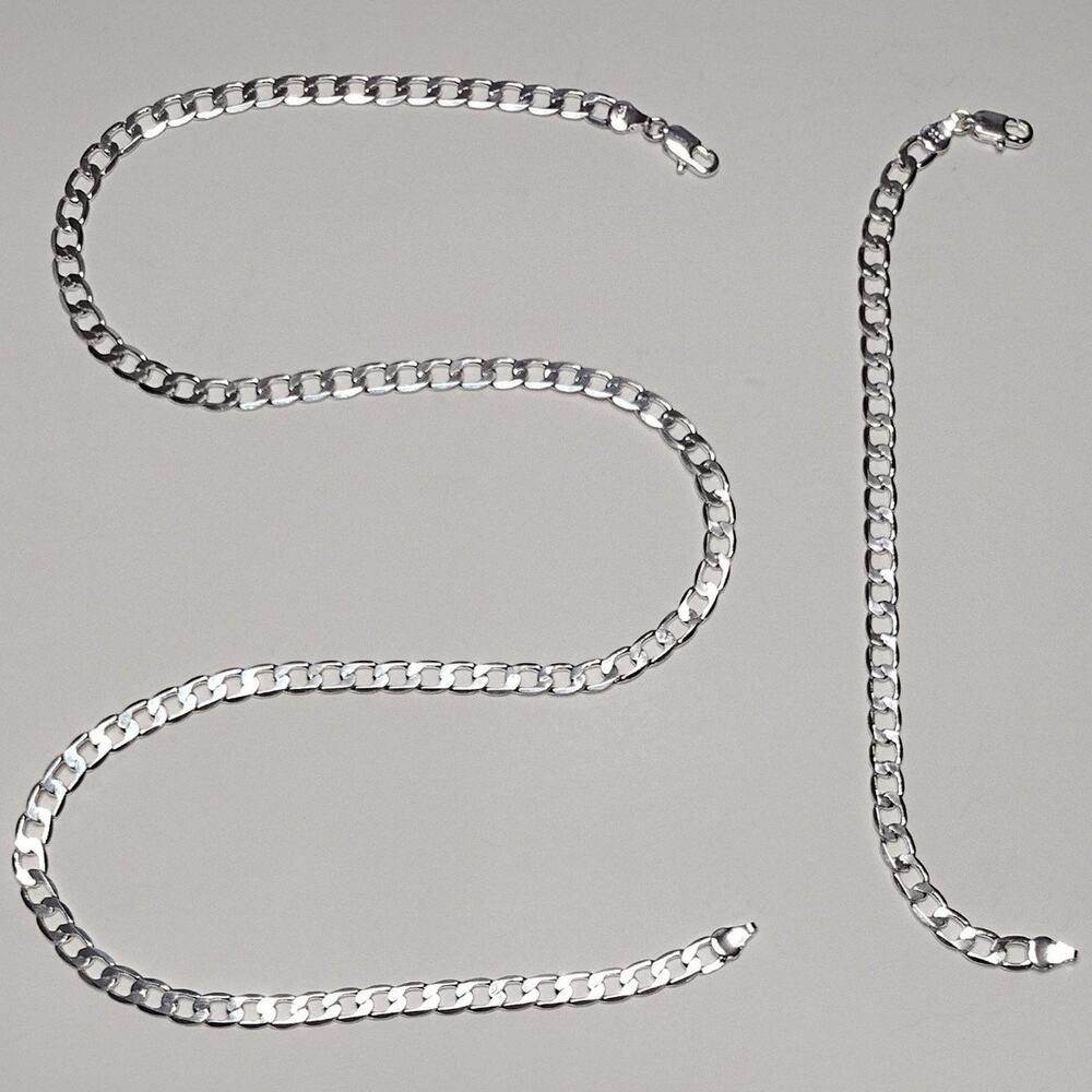 Sterling silver 925 Bracelet & Necklace Gift Set Cuban Chain Christmas Birthday!